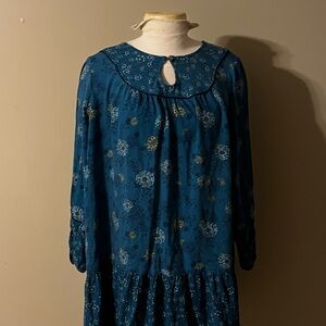 Floral Blue Long Sleeve Dress